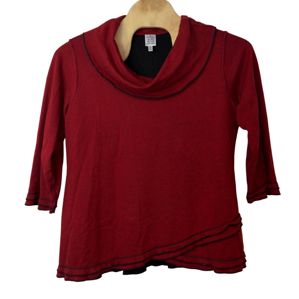 Parsley & Sage Women's Cowl Neck 3/4 Sleeve Tunic Top Red Size 2X Asymmetrical